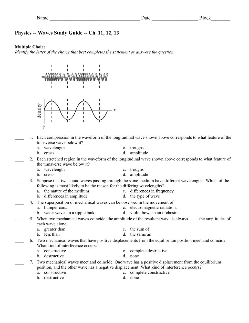 Physics Waves Study Guide Ch
