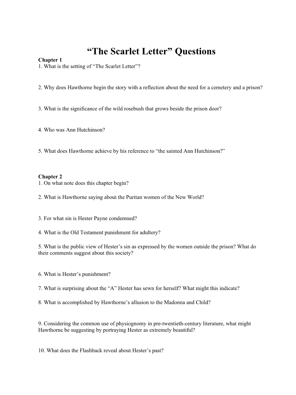 The Scarlet Letter Questions