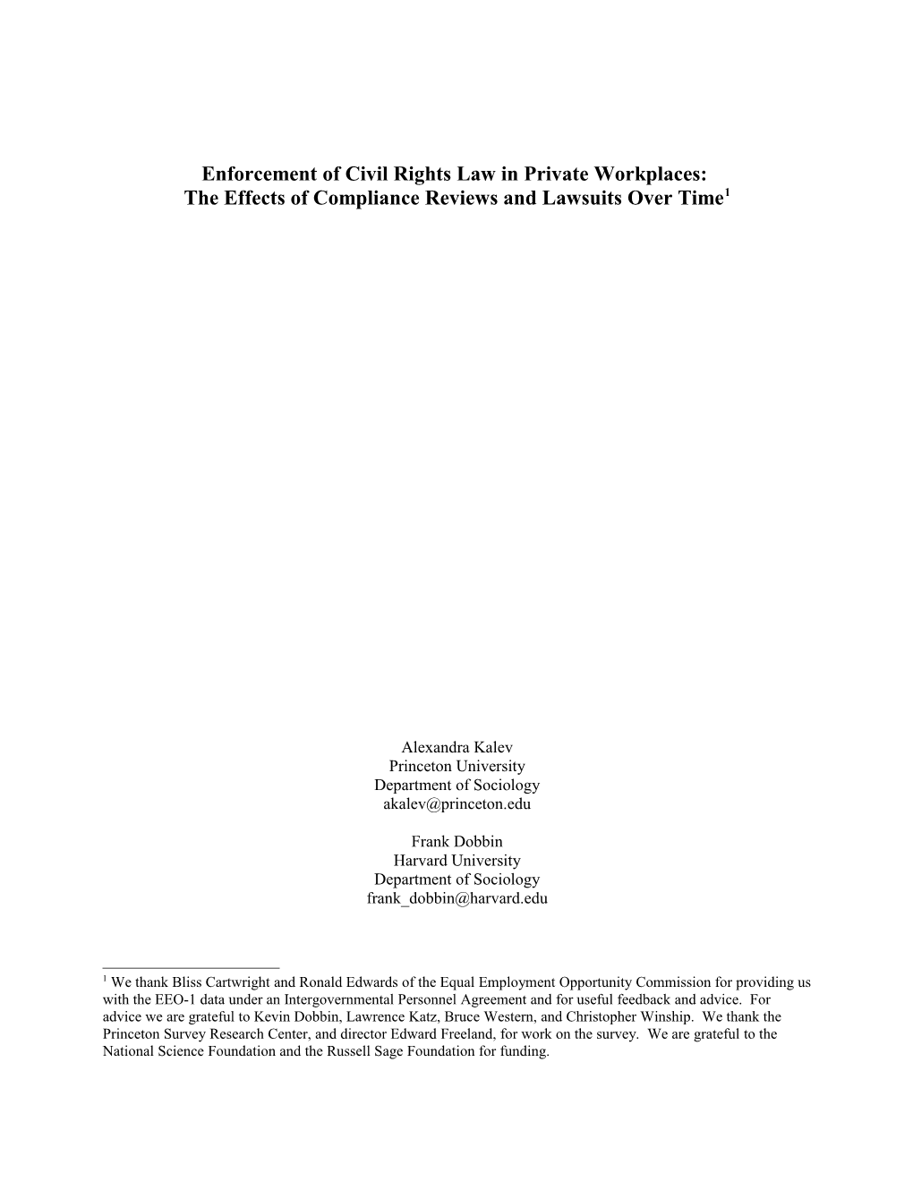 Enforcement of Civil Rights Law in Private Workplaces