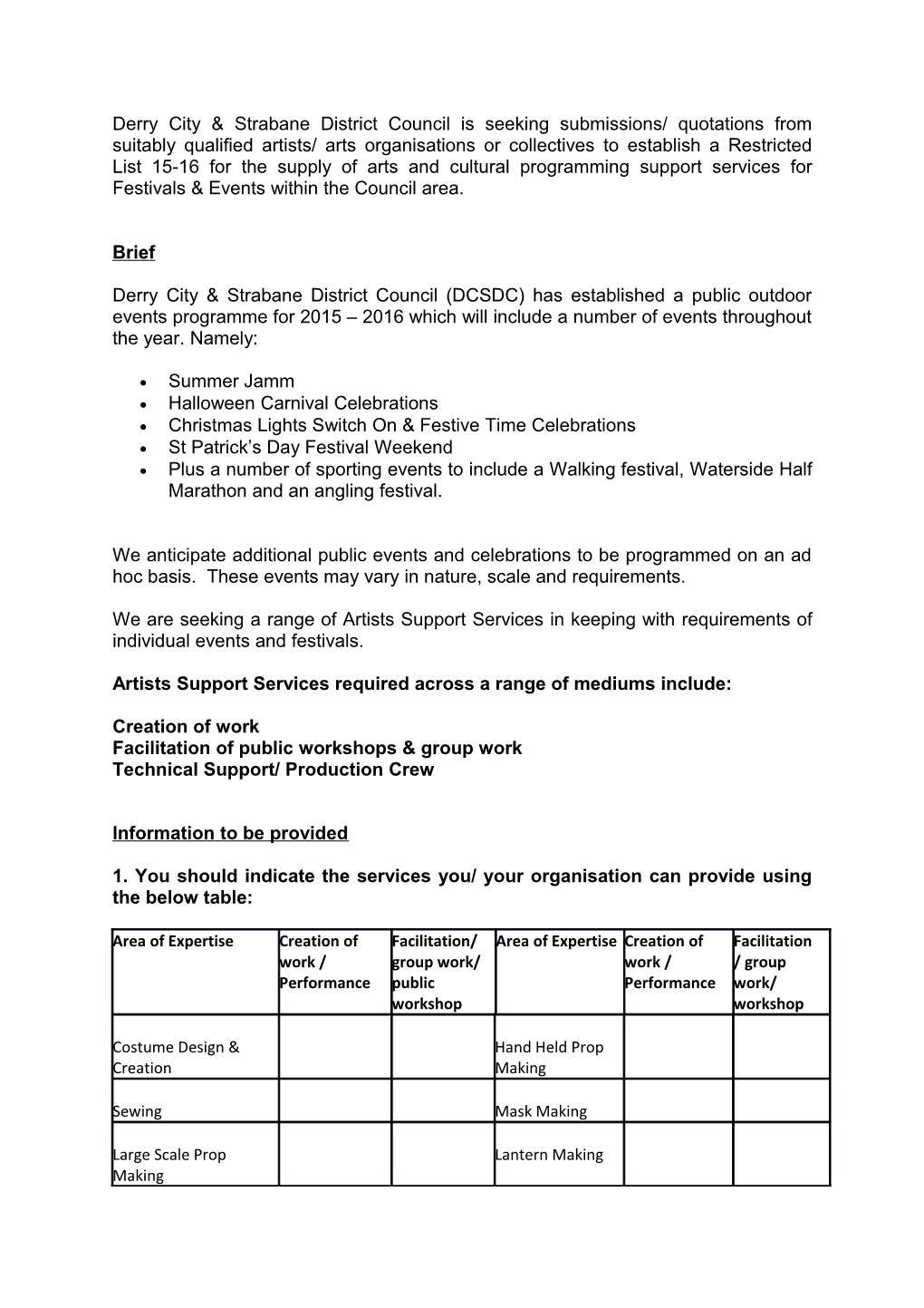 Derry City & Strabane District Council Is Seeking Submissions/ Quotations from Suitably