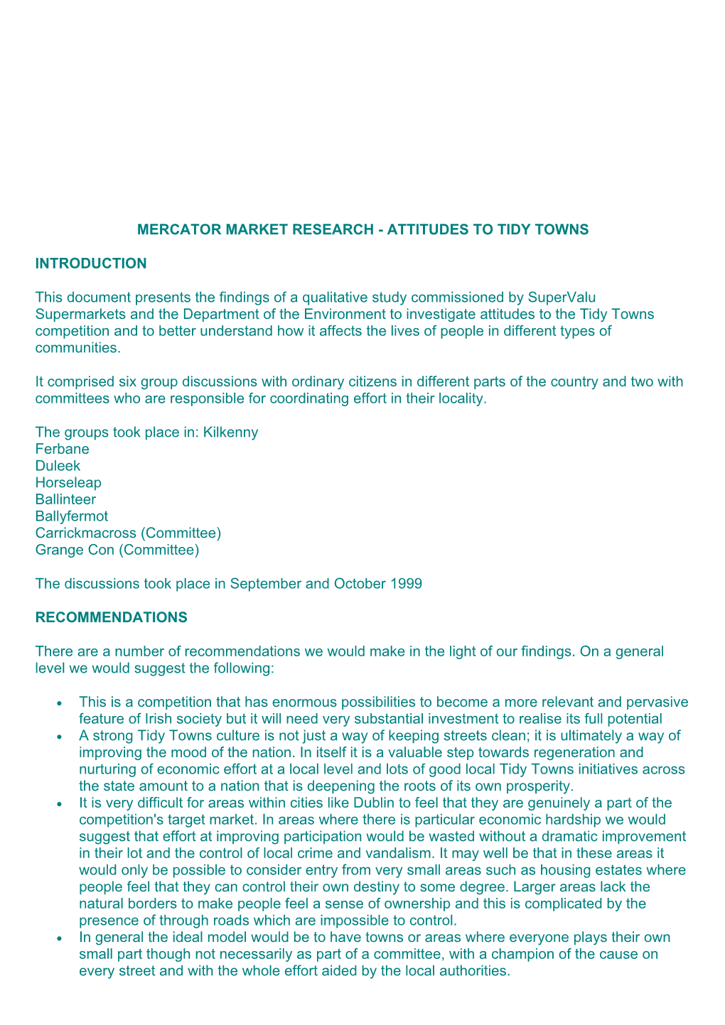 Mercator Market Research - Attitudes to Tidy Towns