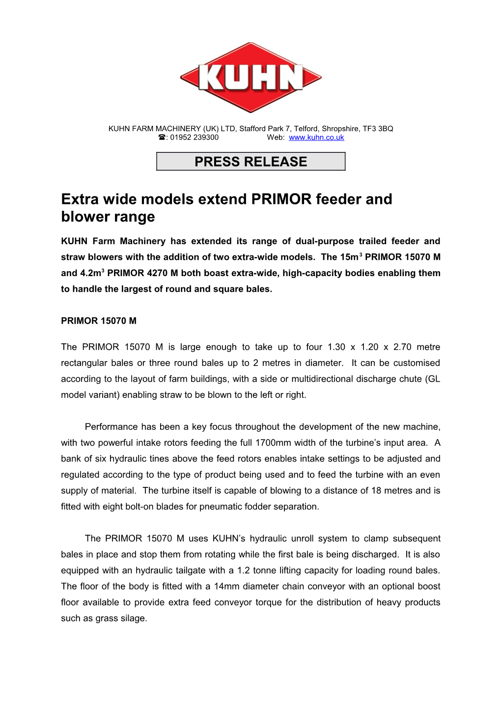 Extra Wide Models Extend PRIMOR Feeder and Blower Range