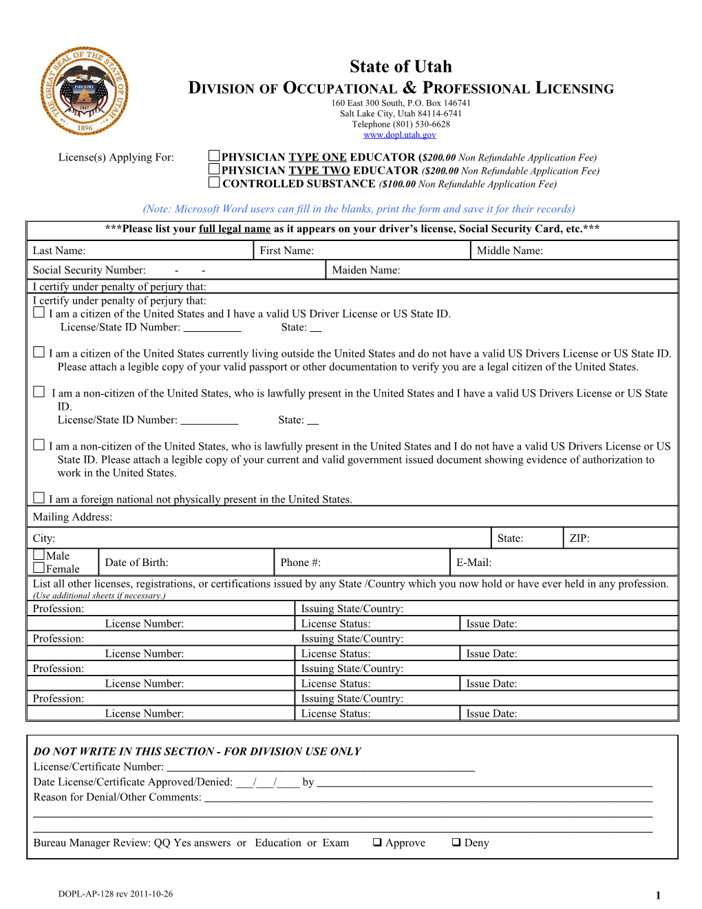 Division of Occupational & Professional Licensing