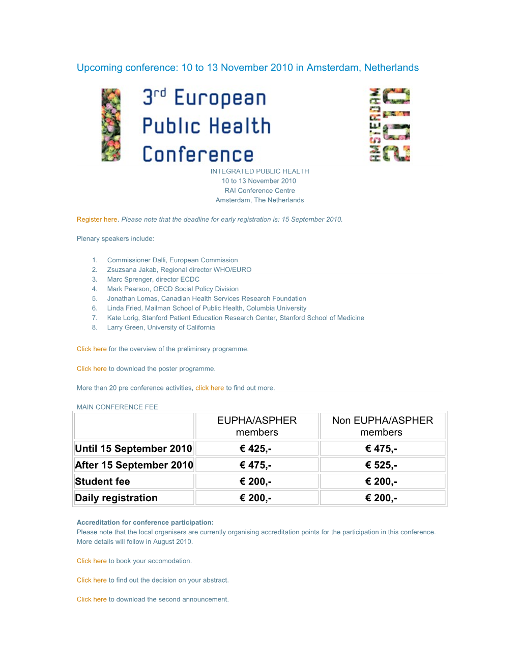 Upcoming Conference: 10 to 13 November 2010 in Amsterdam, Netherlands