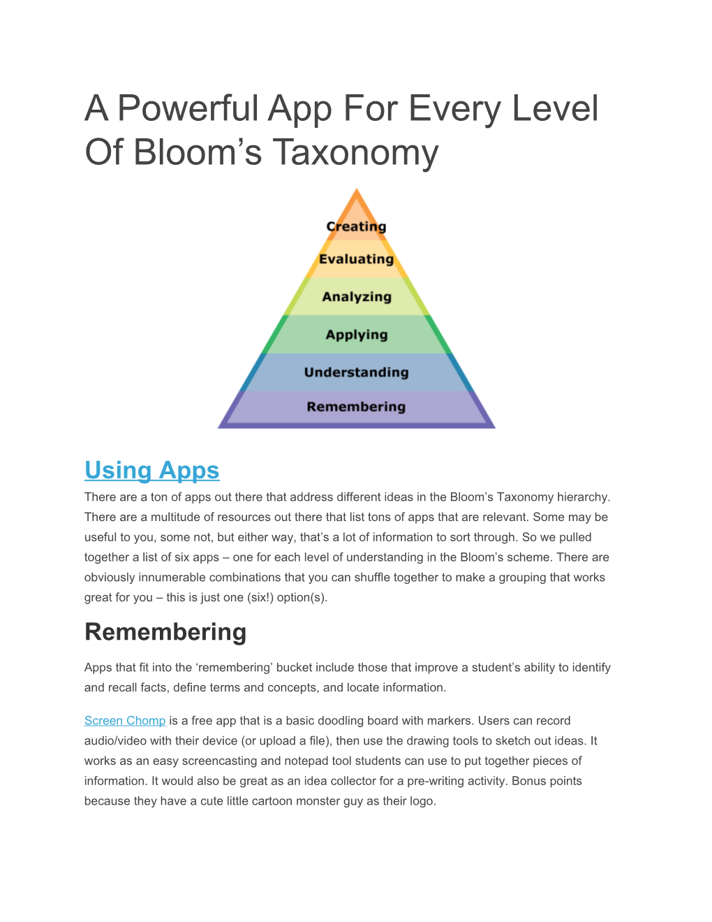 A Powerful App for Every Level of Bloom S Taxonomy