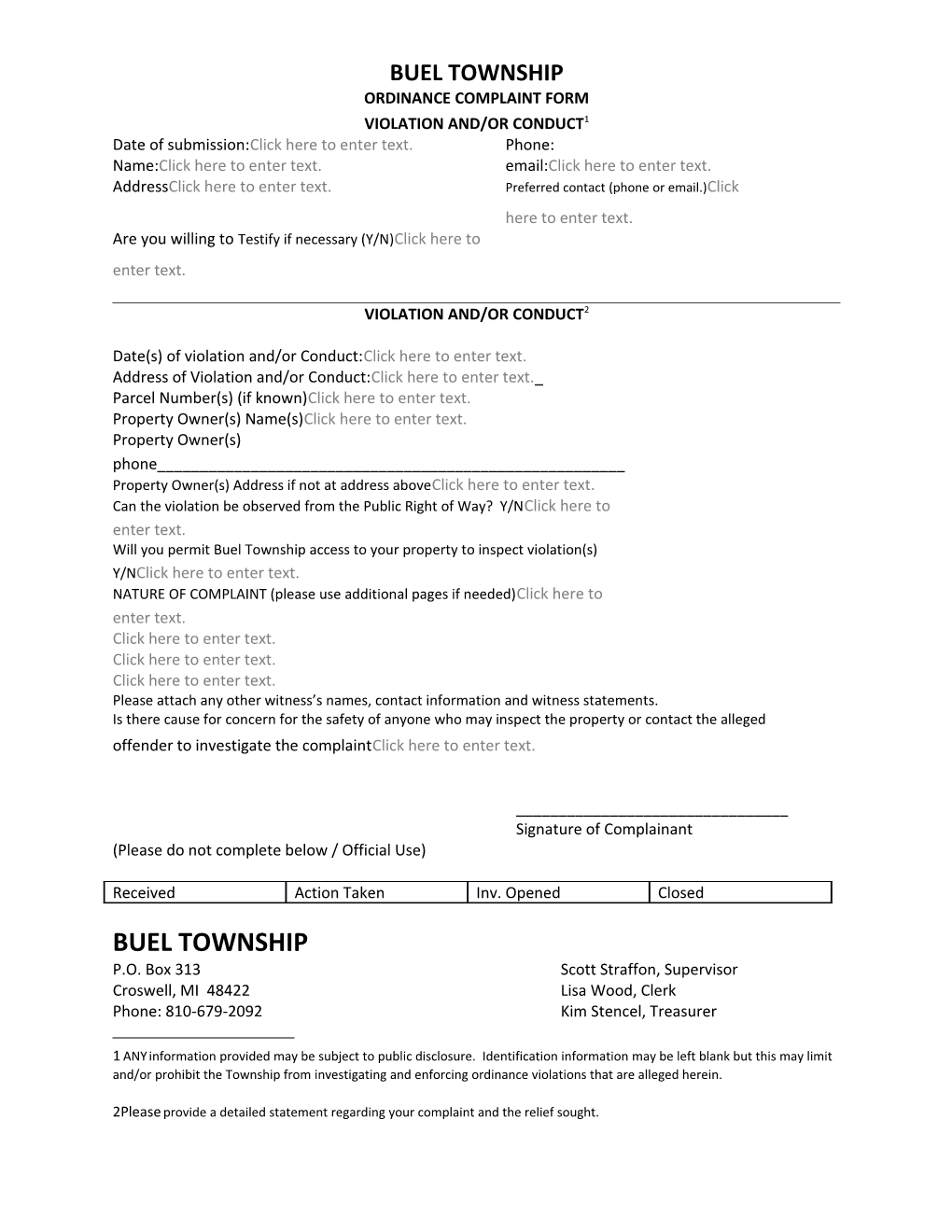 Ordinance Complaint Form