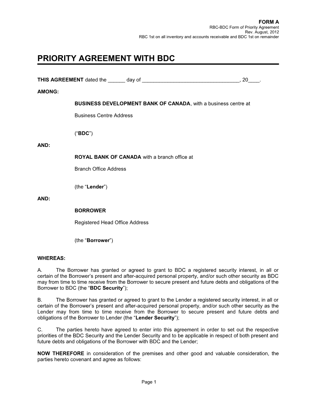 Priority Agreement with BDC