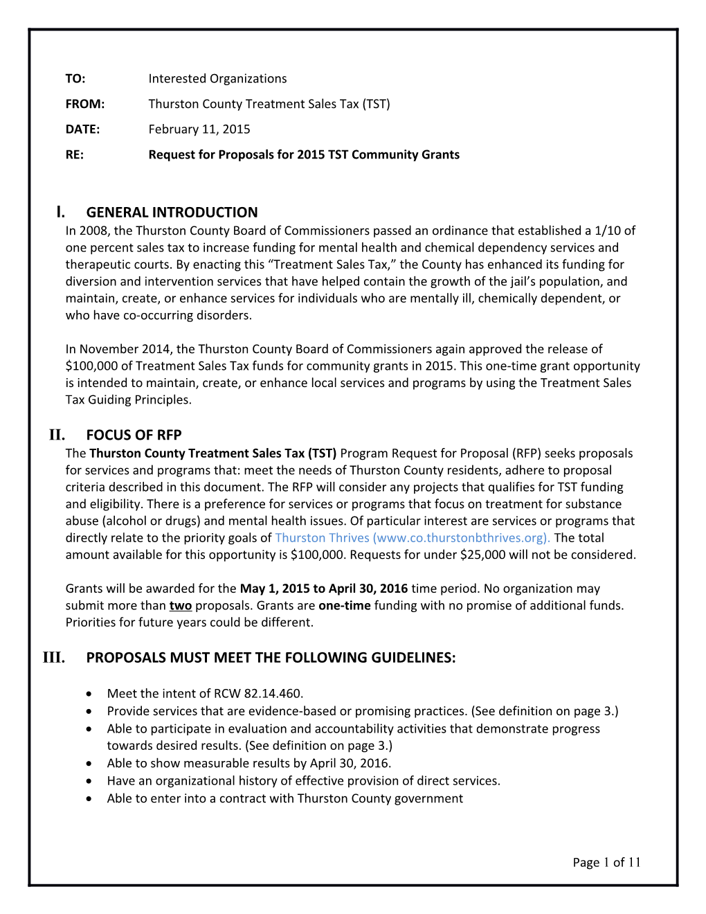 FROM: Thurston County Treatment Sales Tax (TST)