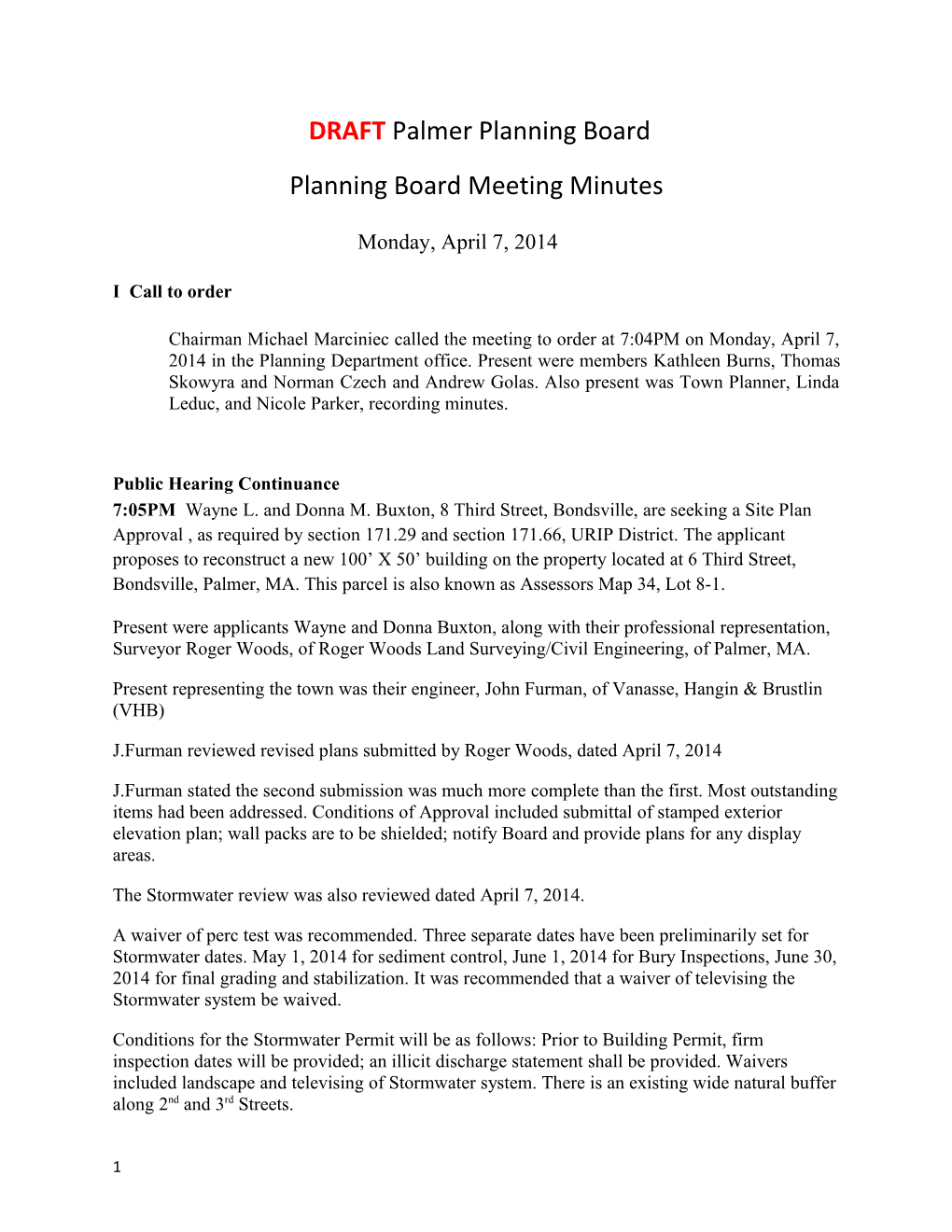 Draftpalmer Planning Board