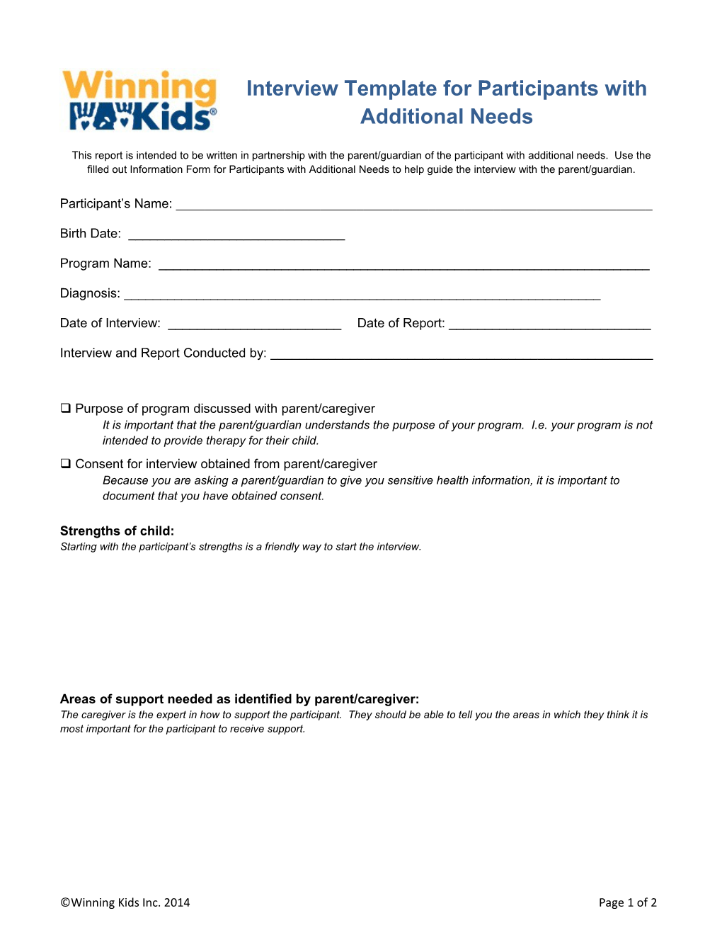 Interview Template for Participants with Additional Needs