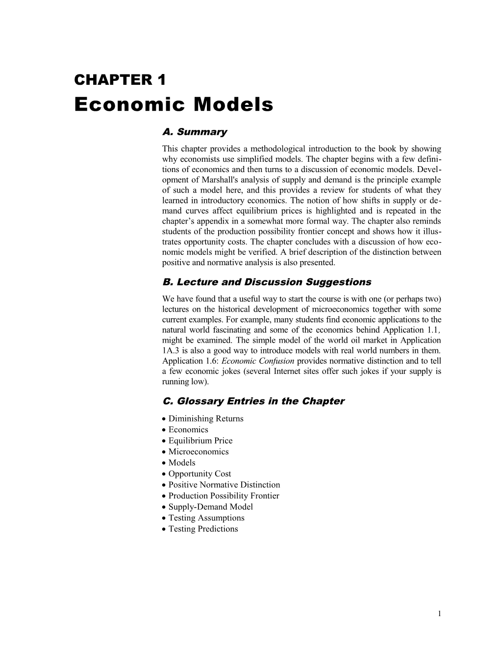 Chapter 1: Economic Models