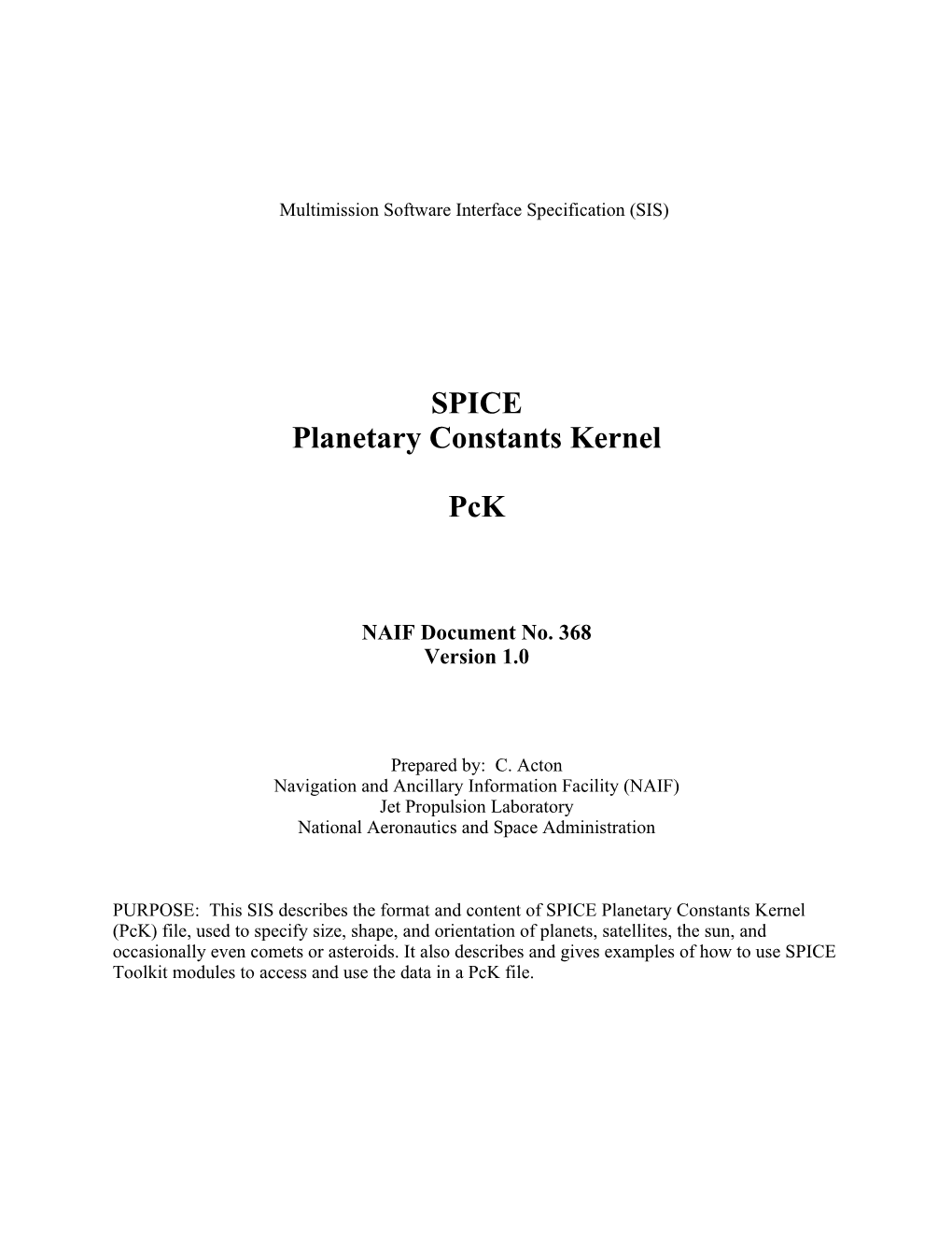 Multimission Software Interface Specification (SIS)