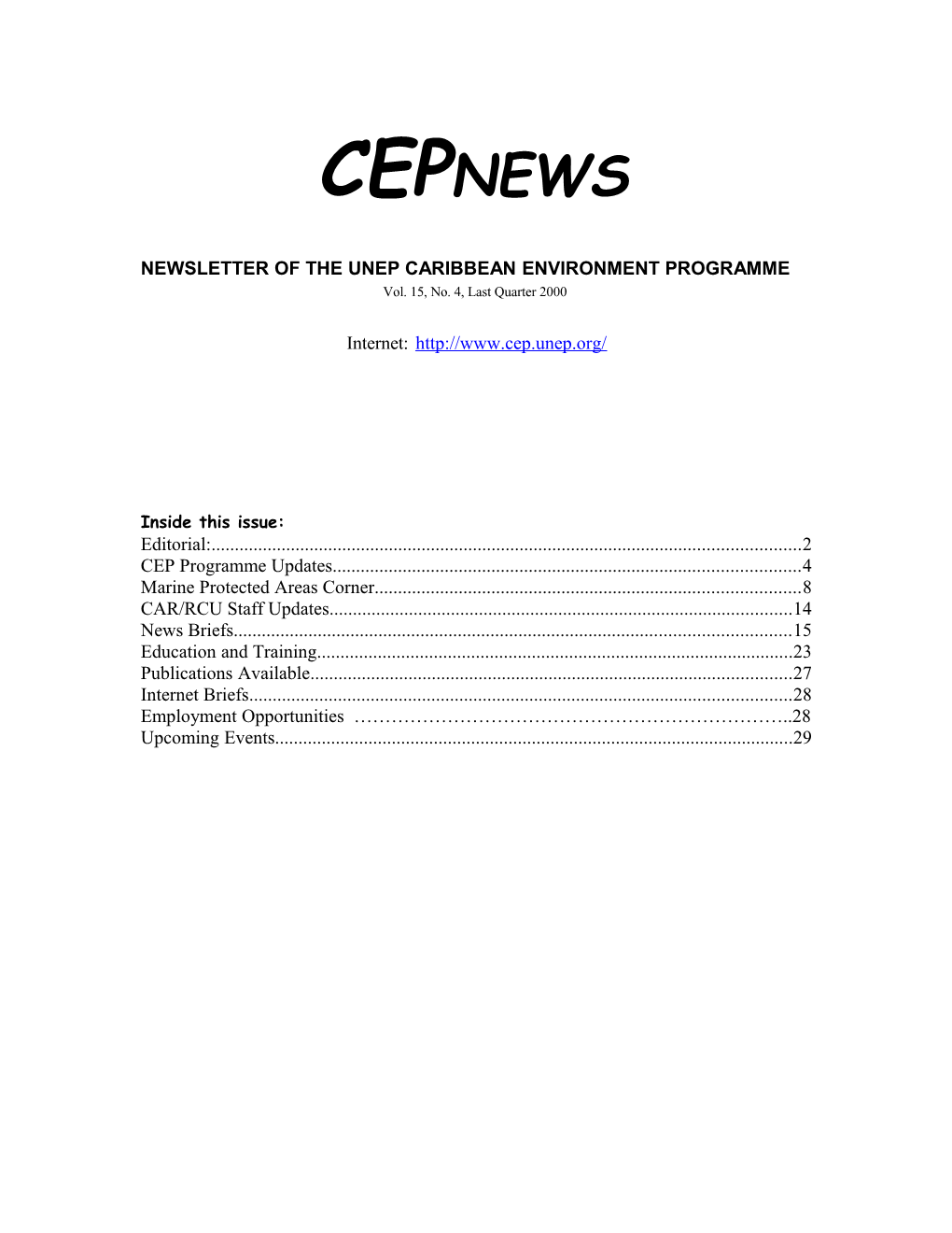 Newsletter of the Unep Caribbean Environment Programme