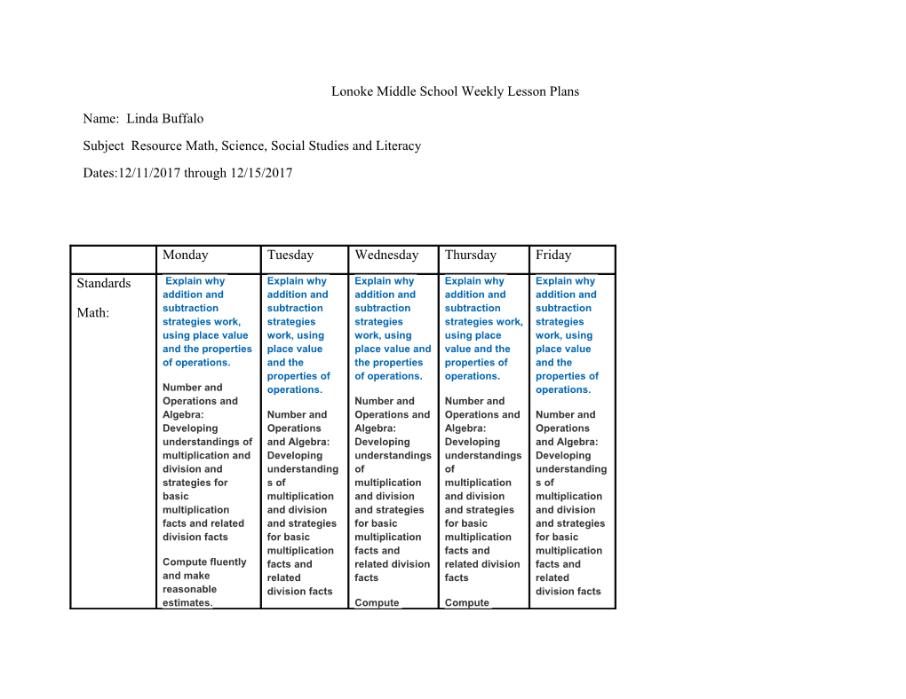 Lonoke Middle School Weekly Lesson Plans