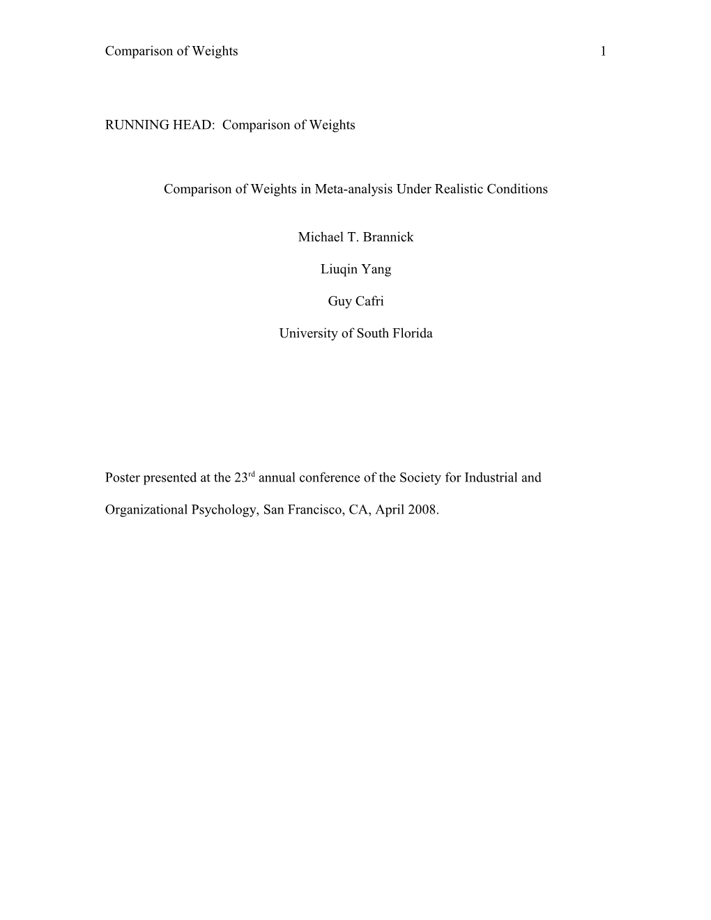 Comparison of Weights in Meta-Analysis