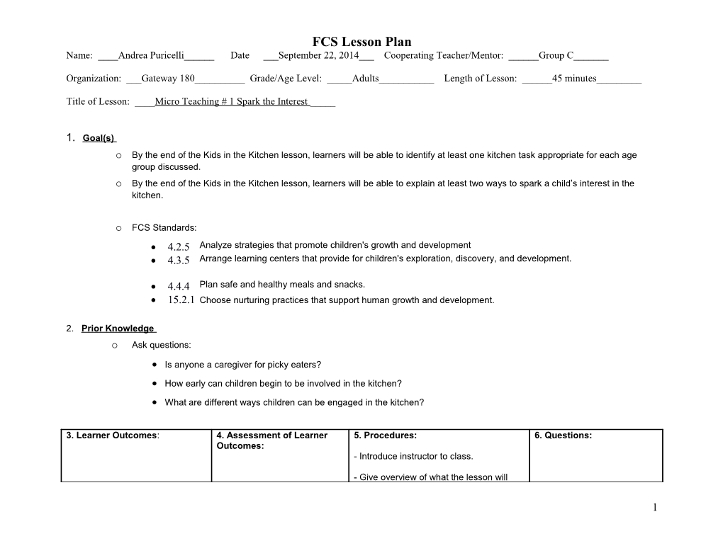 FCS Lesson Plan