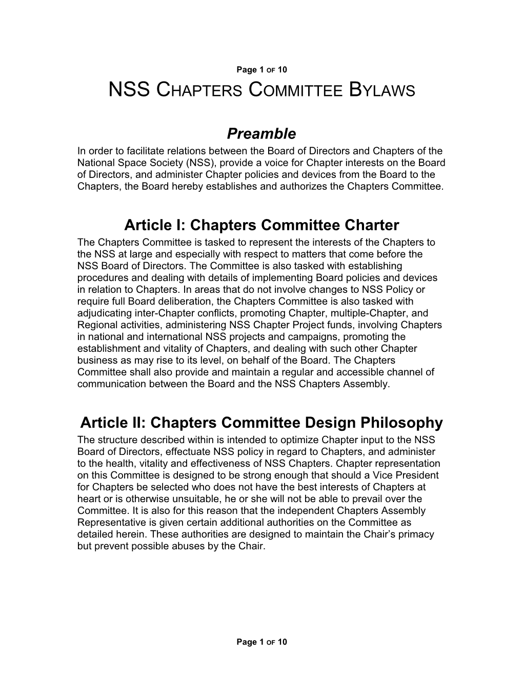 NSS Chapters Committee Bylaws