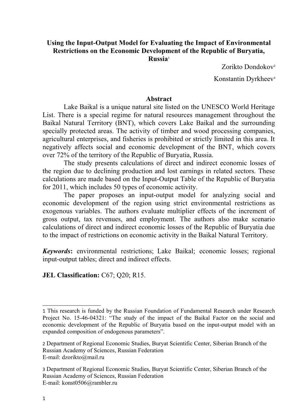 Using the Input-Output Model for Evaluating the Impact of Environmental Restrictions On