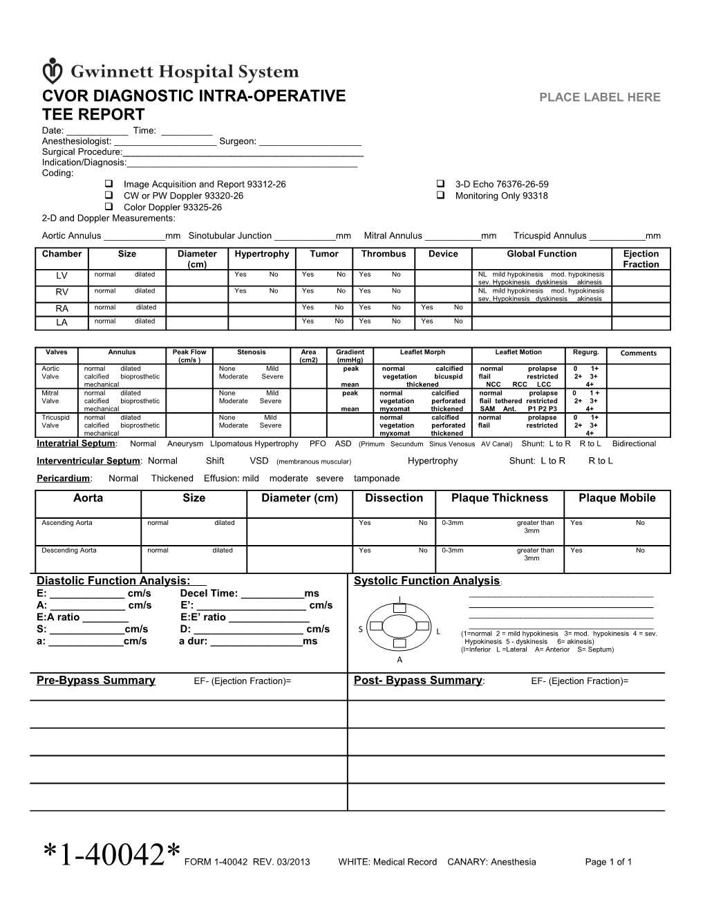 CVOR Diagnostic Intra Operative TEE Report