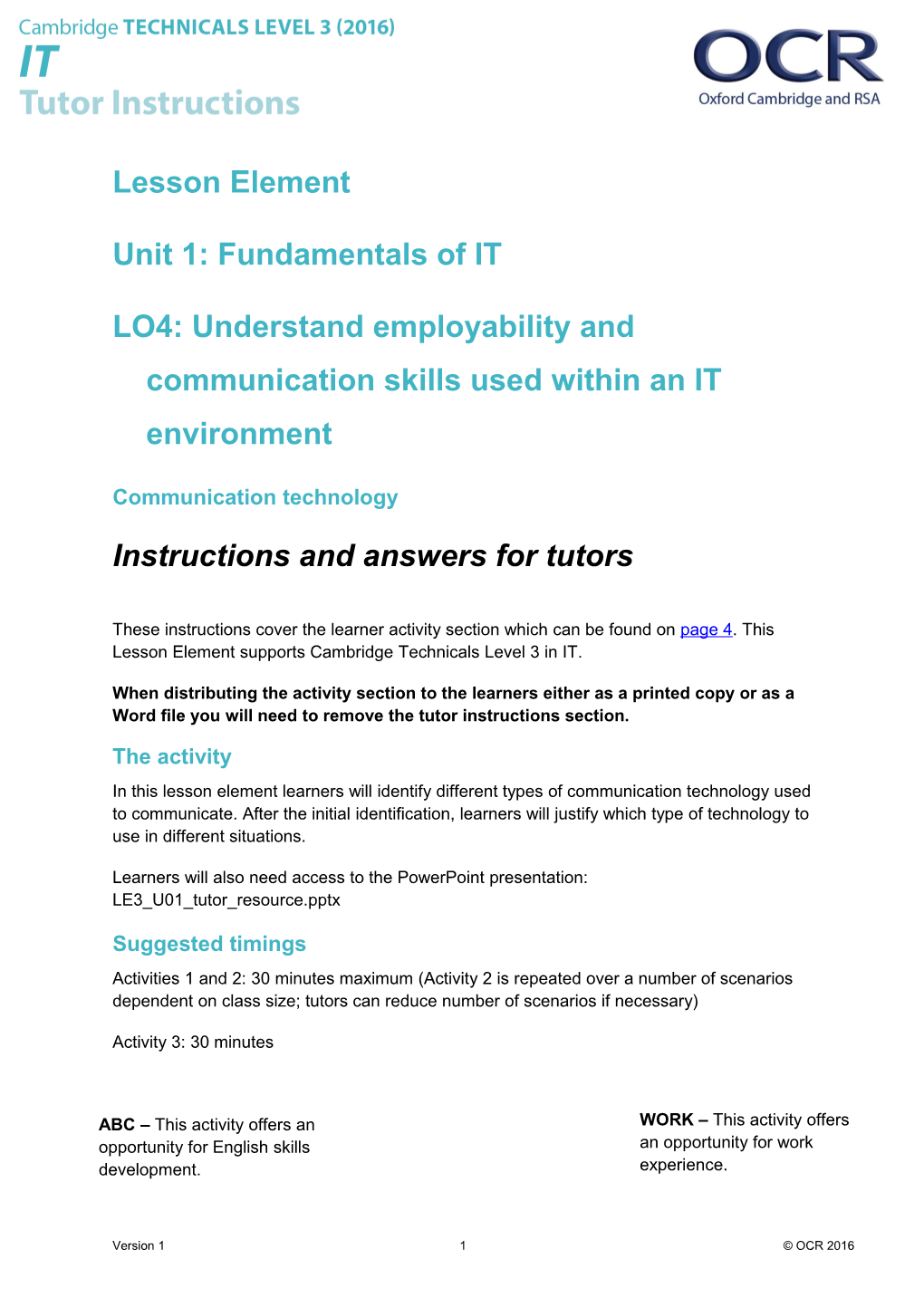 Cambridge Technicals Level 3 in IT U01 Lesson Element 3