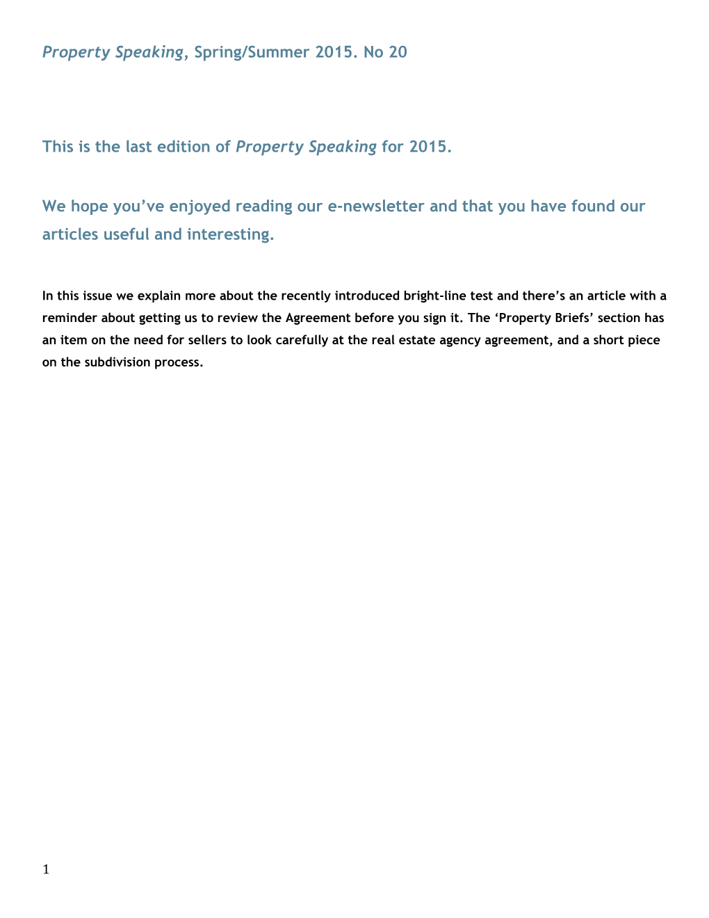 Property Speaking, Spring/Summer 2015. No 20