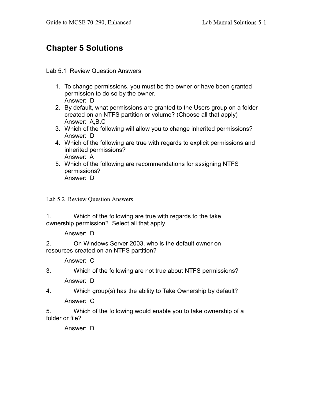 Chapter 5 Review Question Answers