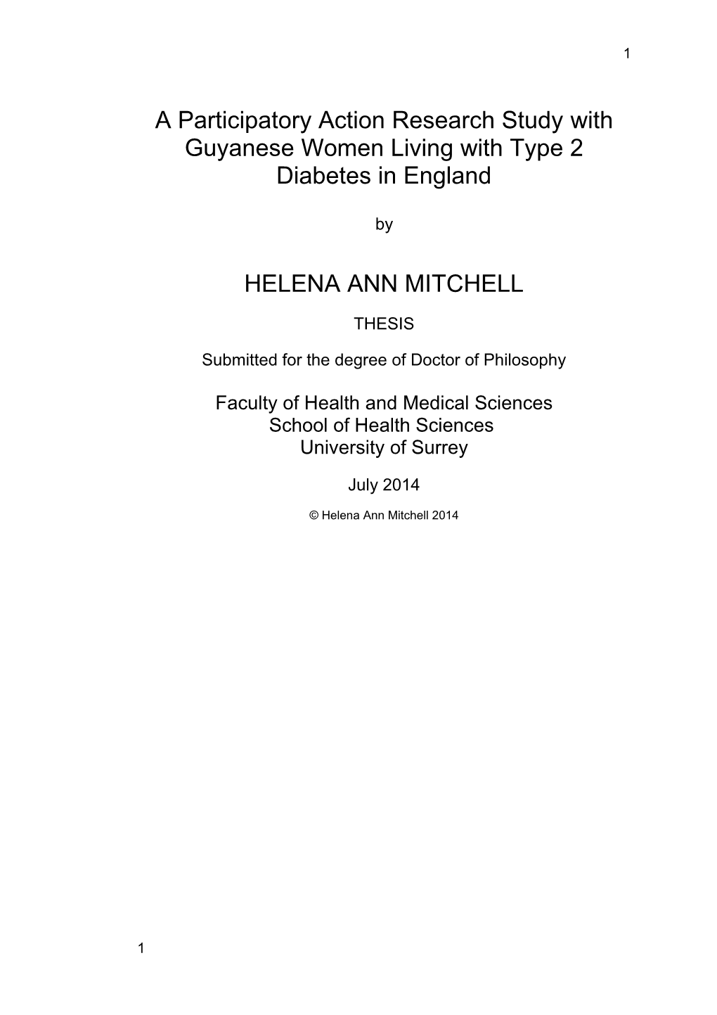 A Participatoryaction Research Study with Guyanese Women Living with Type 2 Diabetes in England