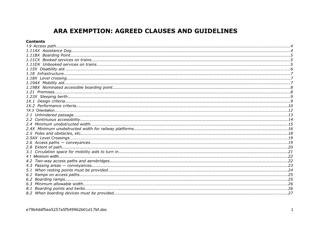 Table of ARA Exemption, Alternate Solutions and Guidelines