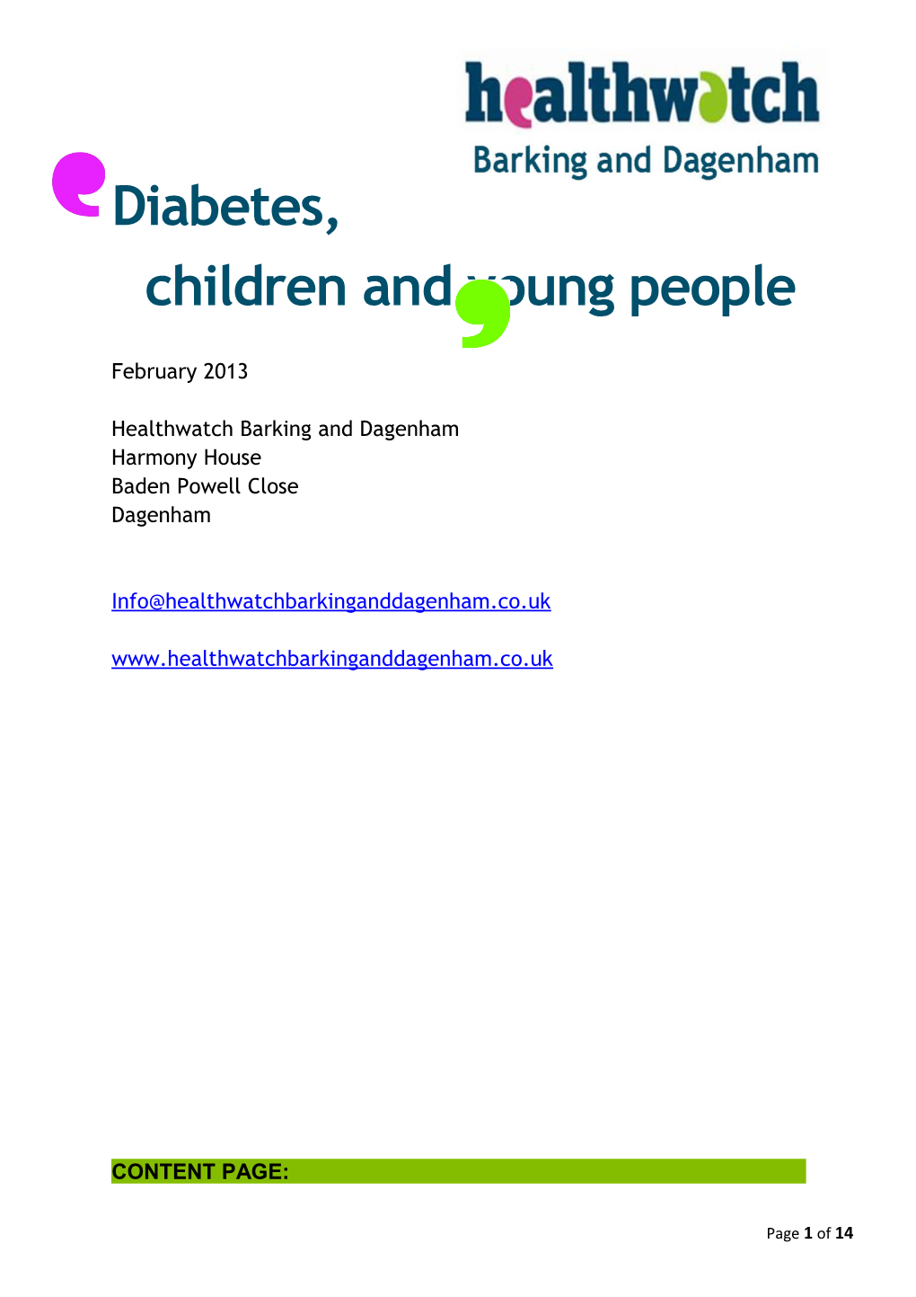 Diabetes, Children and Young People
