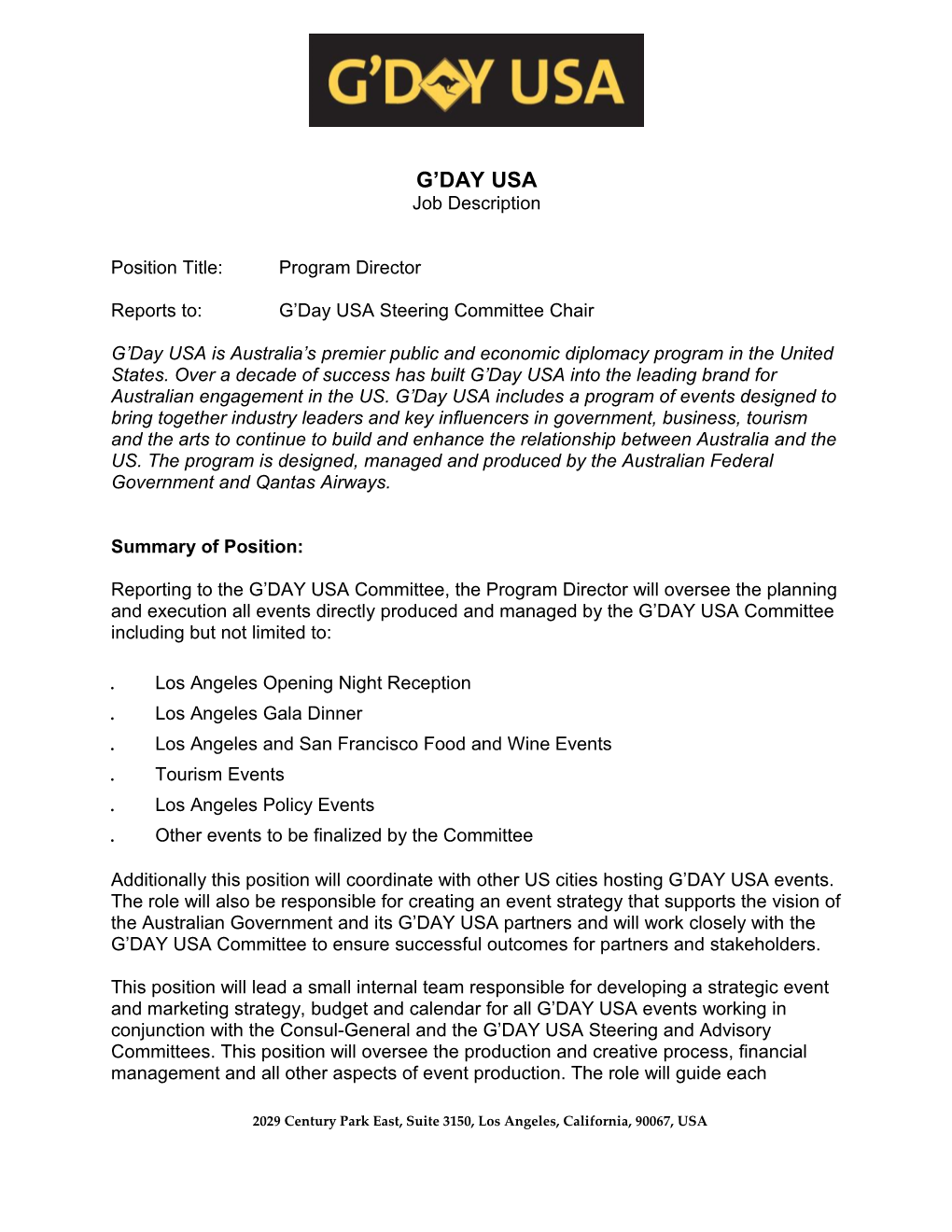 Reports To:G Day USA Steering Committee Chair