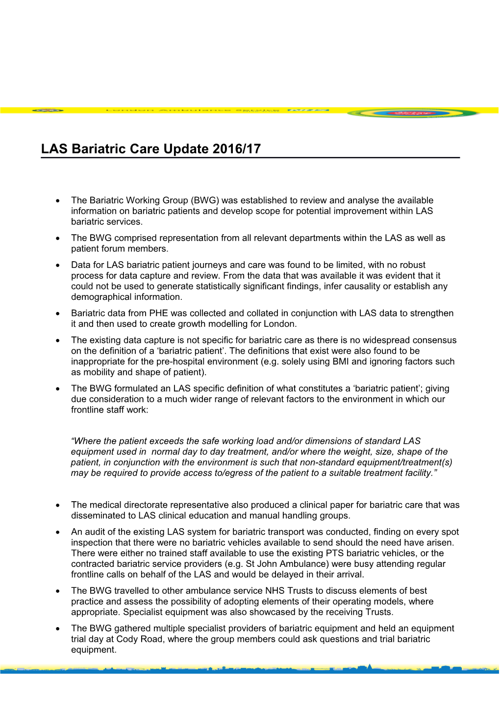 LAS Bariatric Care Update 2016/17