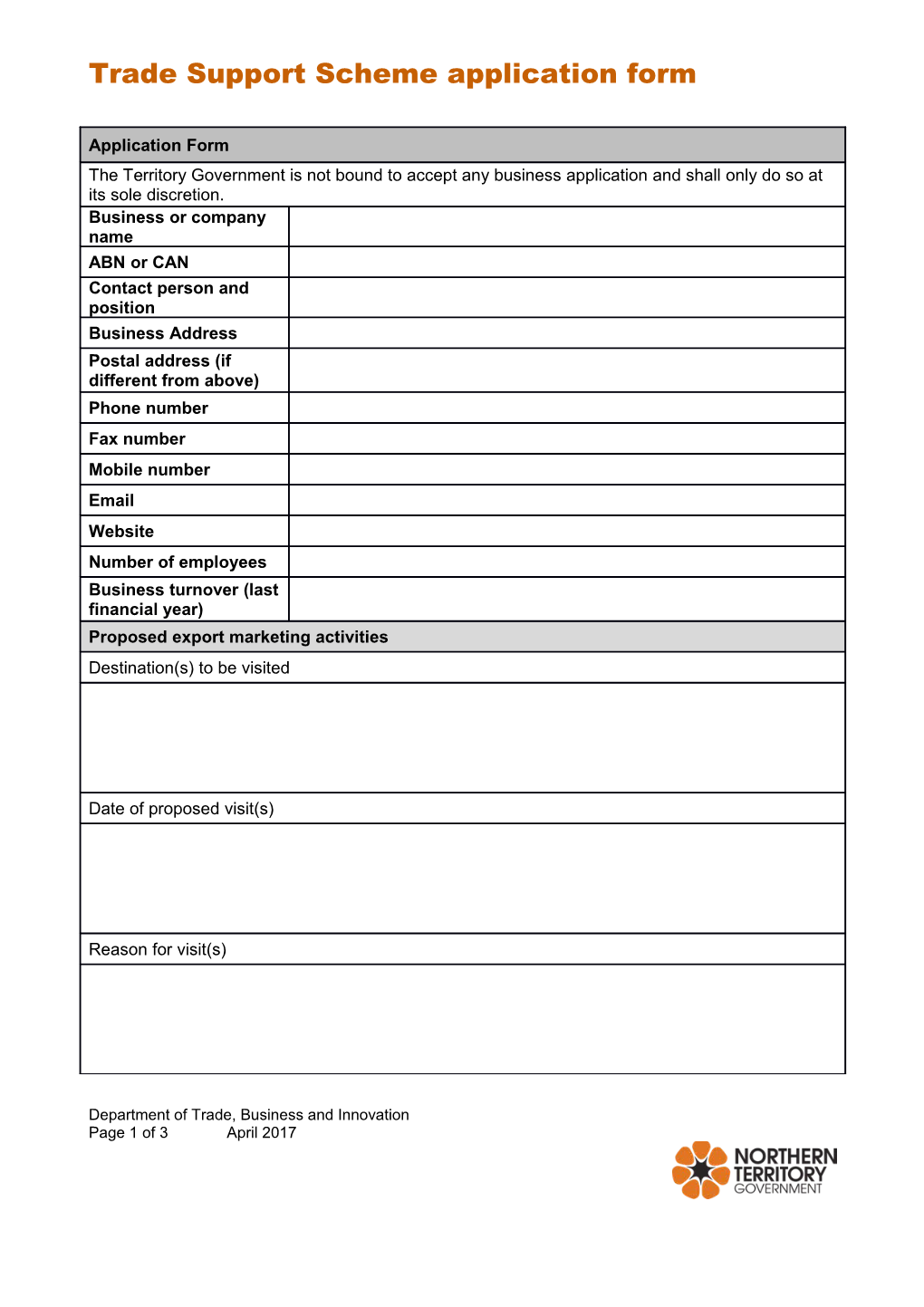 Trade Support Scheme Application Form