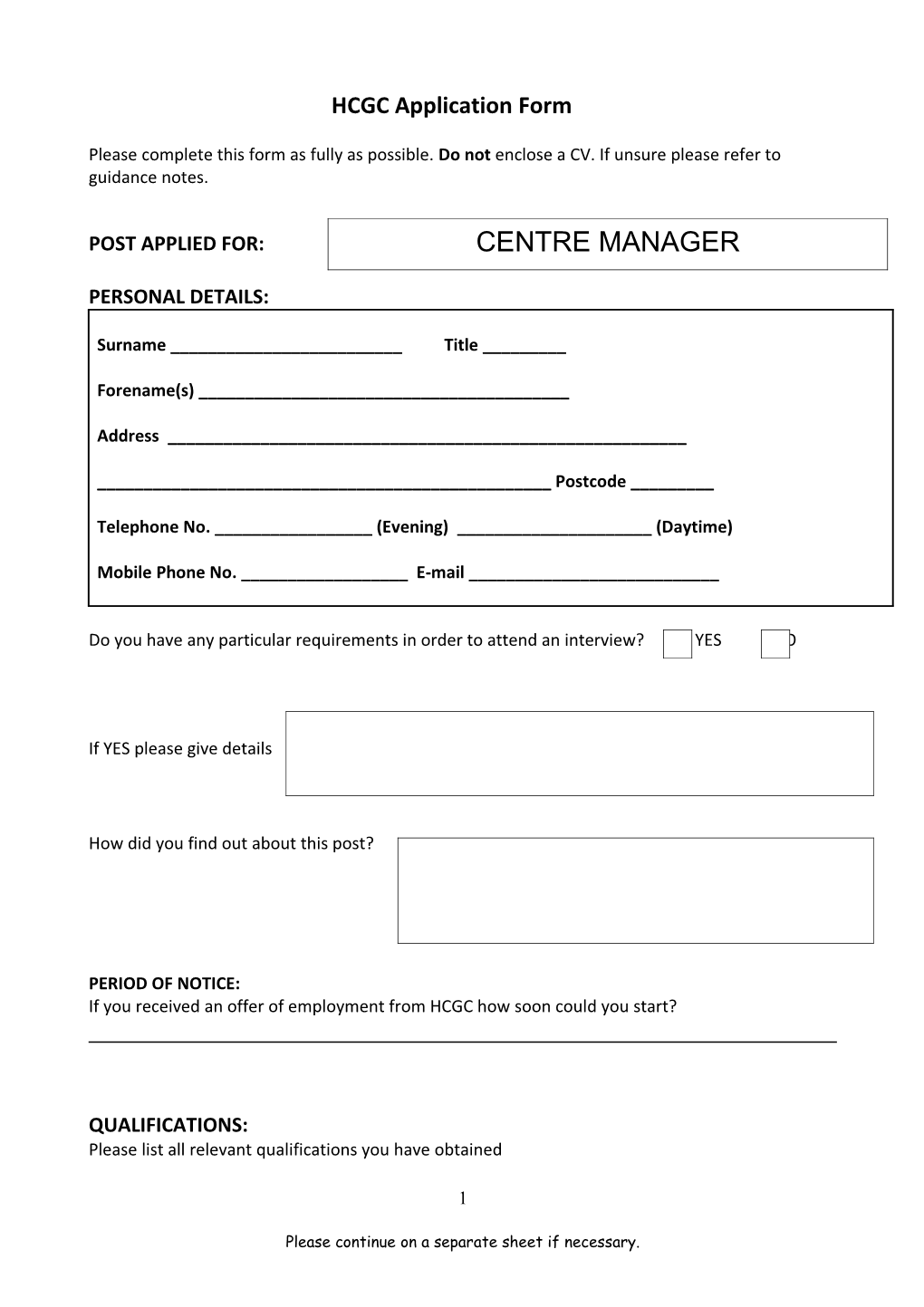 HCGC Application Form