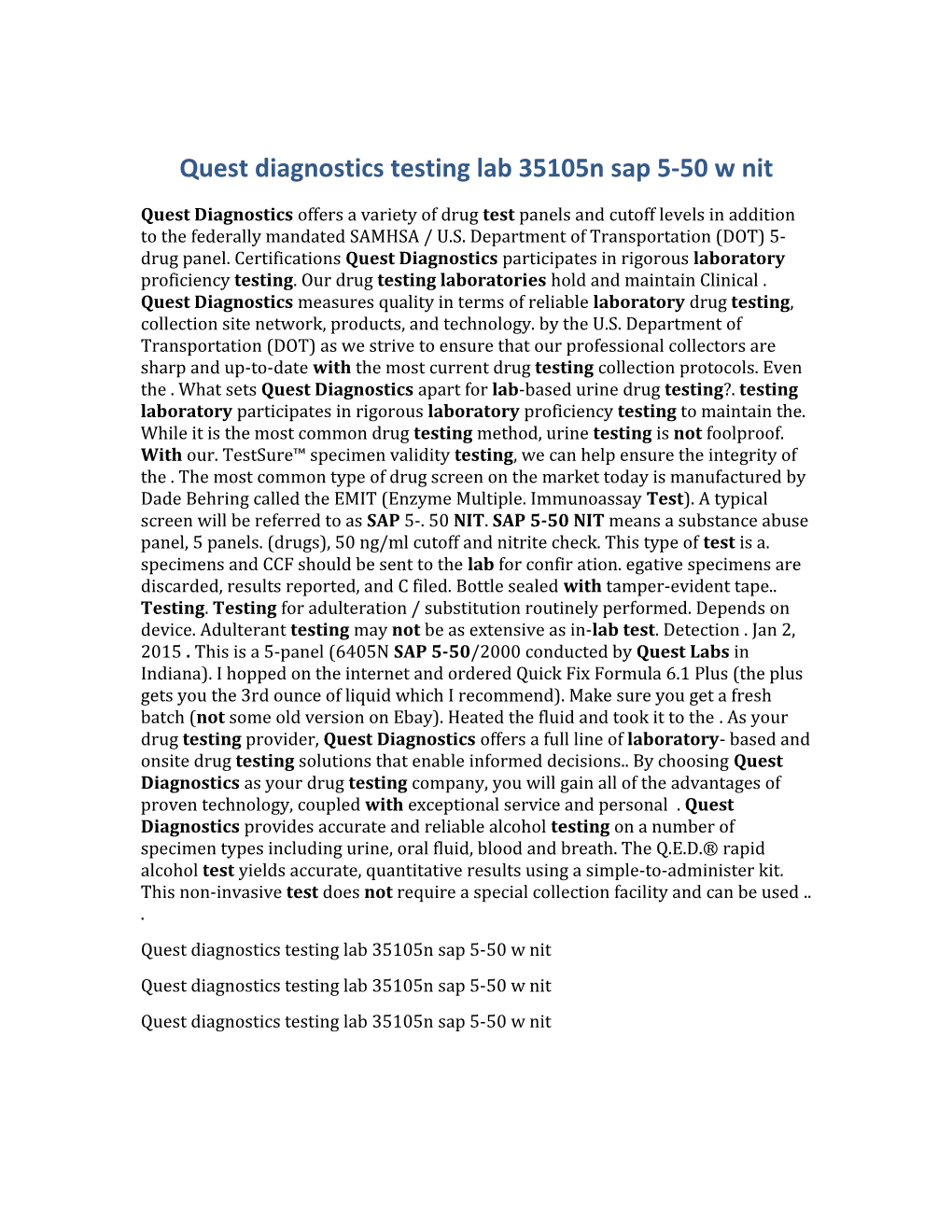 Quest Diagnostics Testing Lab 35105N Sap 5-50 W Nit