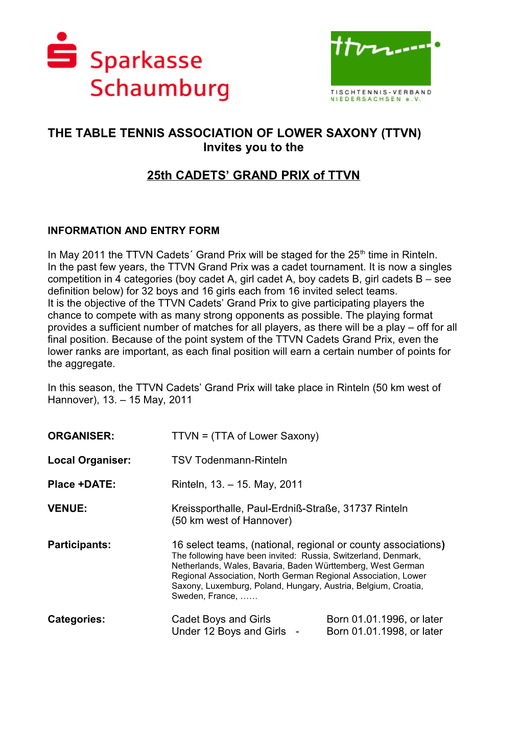 The Table Tennis Association of Lower Saxony (Ttvn)