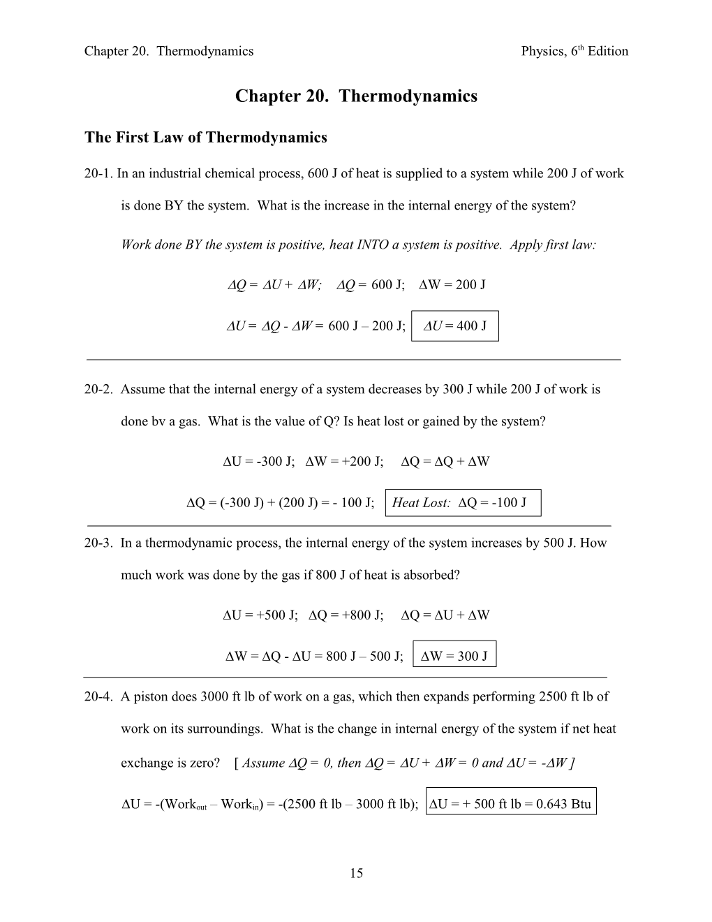 The First Law of Thermodynamics