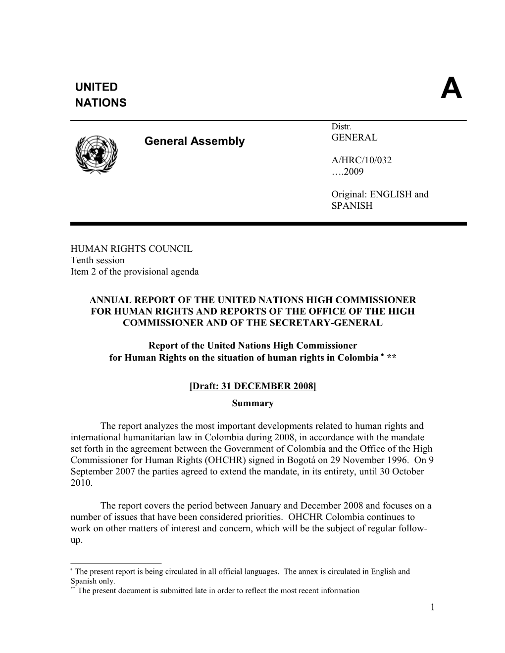 Annual Report of the United Nations High Commissioner