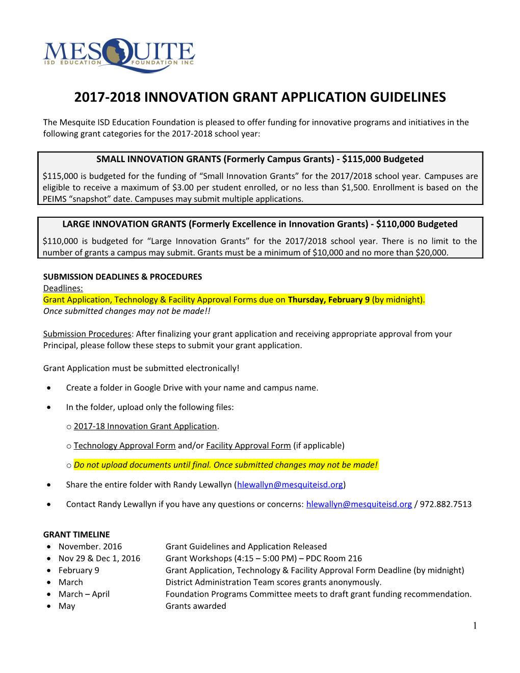 2017-2018 Innovationgrant Application Guidelines