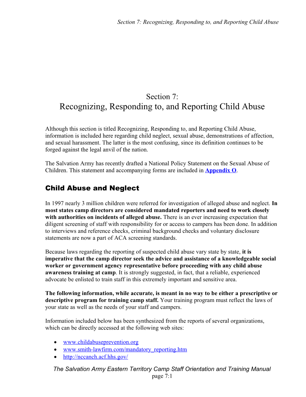 Section 7: Recognizing, Responding To, and Reporting Child Abuse