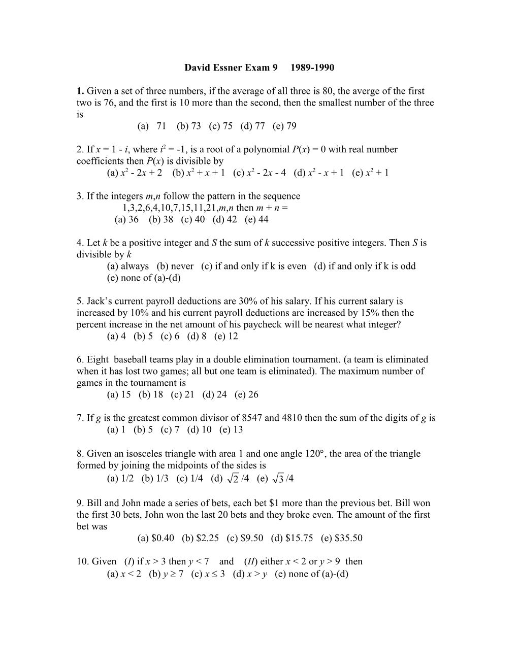 David Essner Exam IX 1989-90