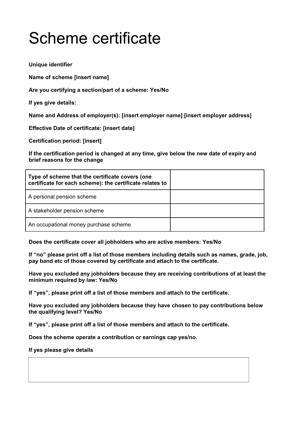 Annex E Template Certificate
