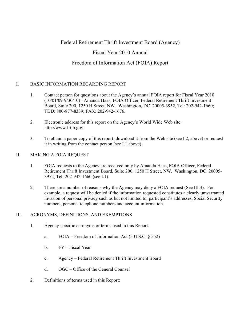 Federal Retirement Thrift Investment Board (Agency)