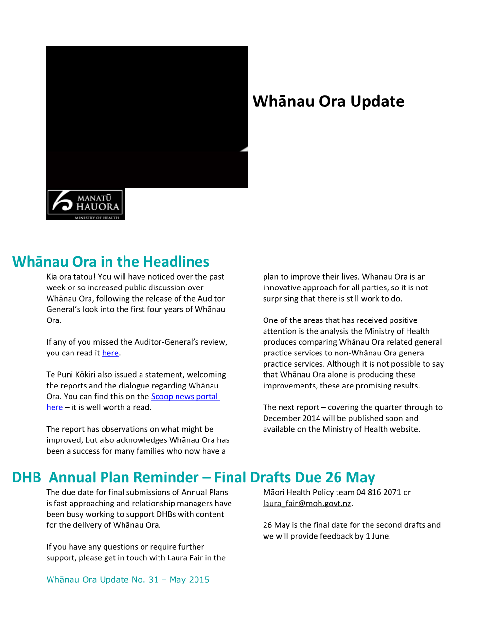 Whānau Ora Update for Dhbs - May 2015
