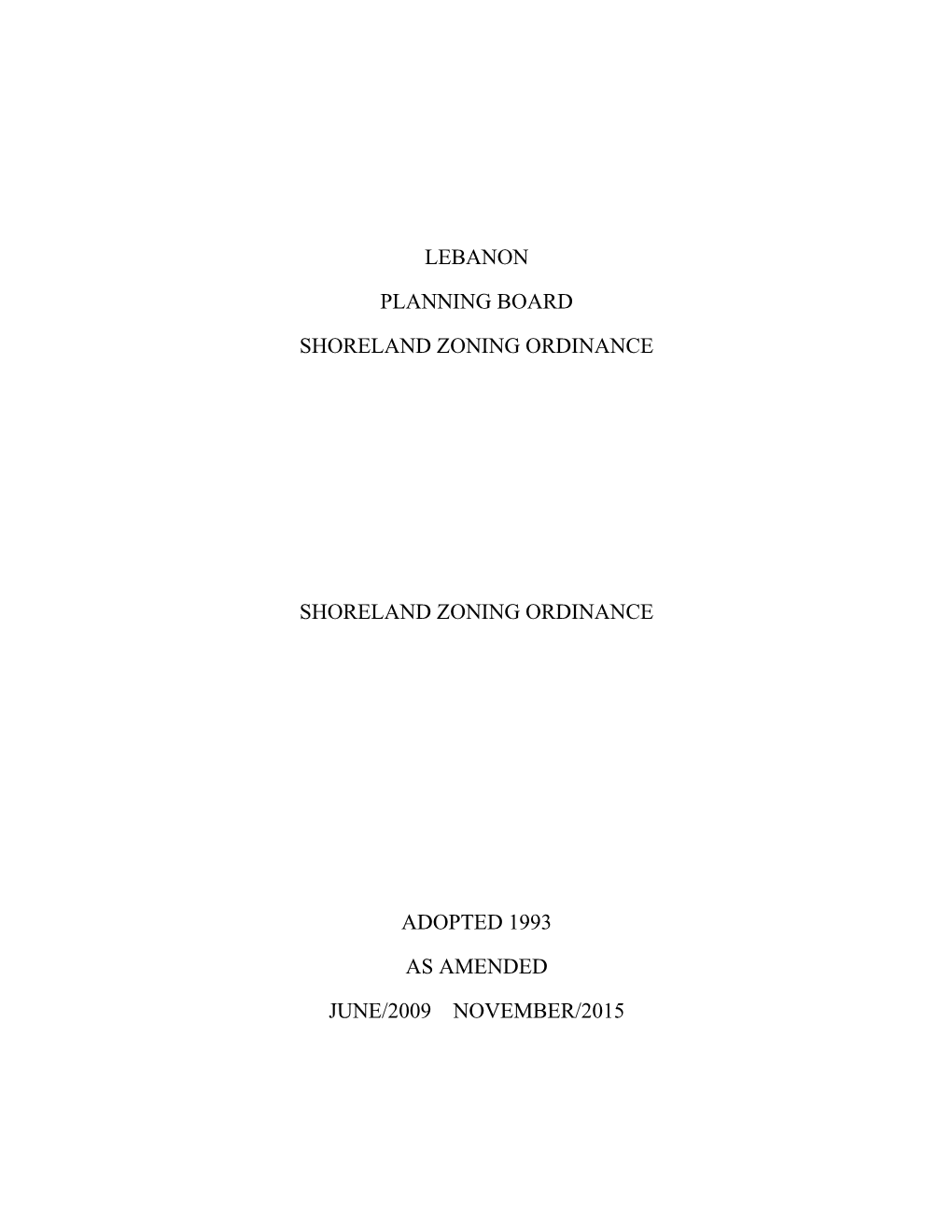 Shoreland Zoning Ordinance for the Town of Lebanon, Maine