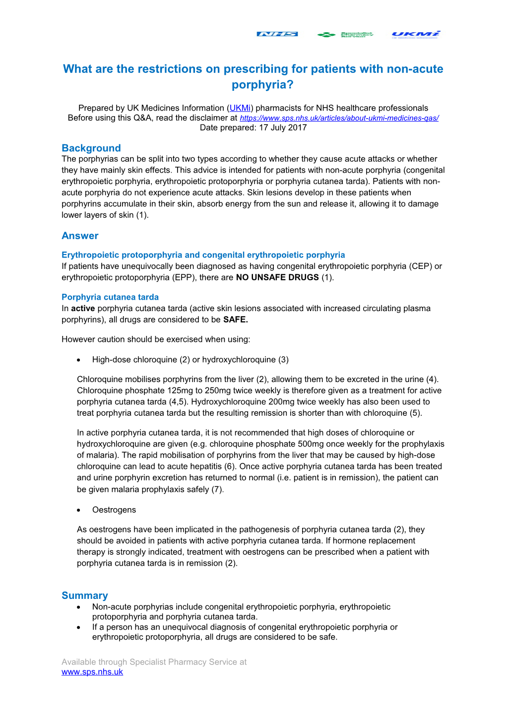 What Are the Restrictions on Prescribing for Patients with Non-Acute Porphyria?