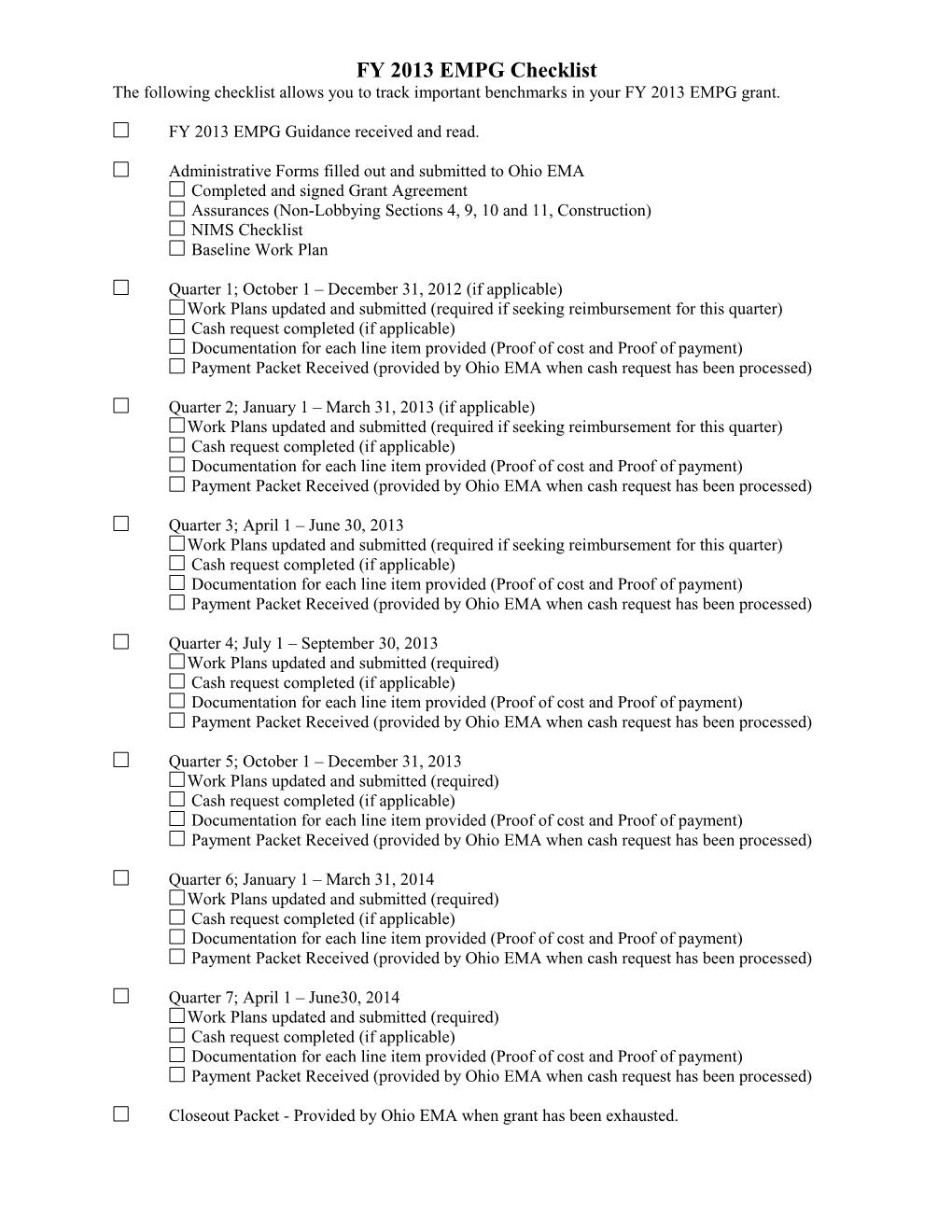 FY 2013 EMPG Checklist