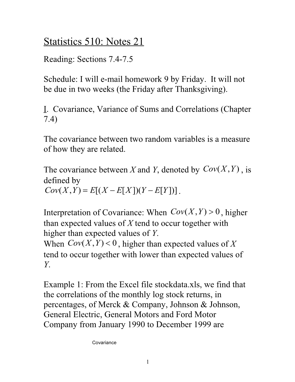 Statistics 510: Notes 21