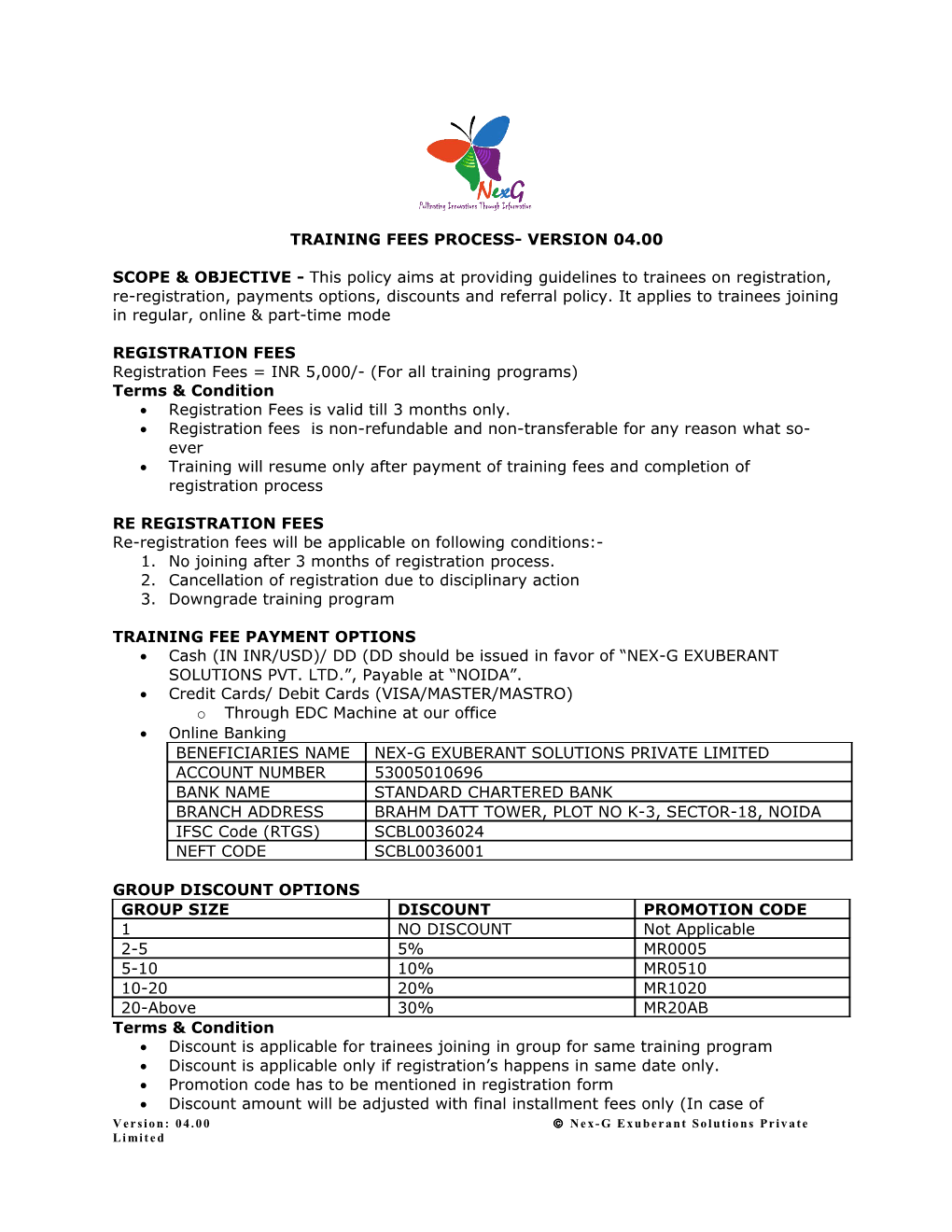 Training Fees Process- Version 04.00