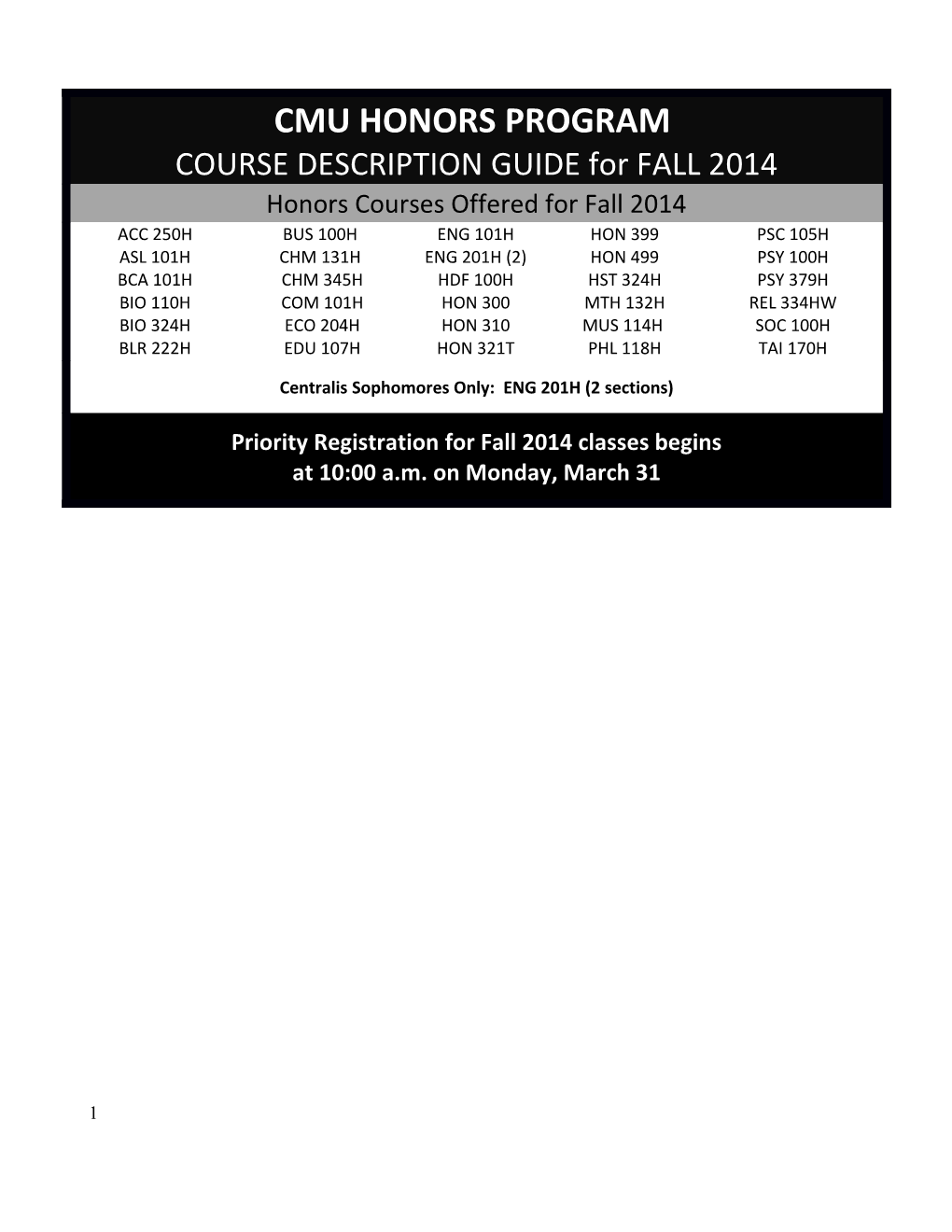 Fall 2014 Honors Course Description Guide