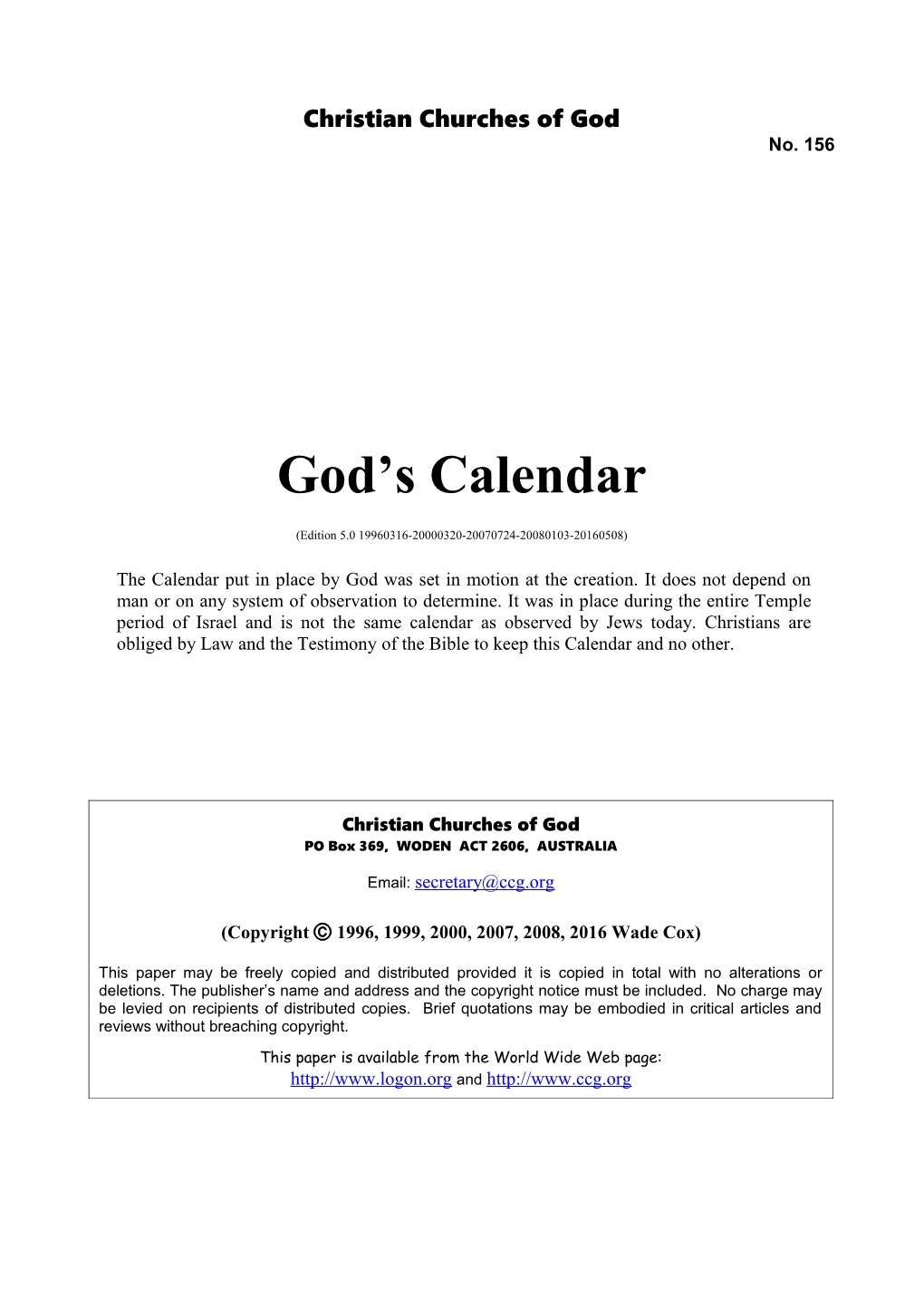 God's Calendar (No. 156)
